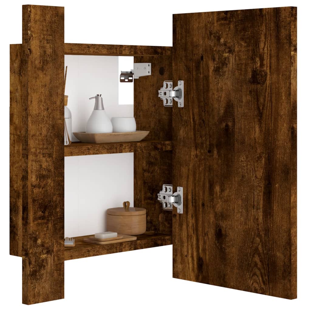 vidaXL Dulap cu oglindă de baie LED, stejar fumuriu, 40x12x45 cm, lemn vidaXL Dulap cu oglindă de baie LED, stejar fumuriu, 40x12x45 cm, lemn