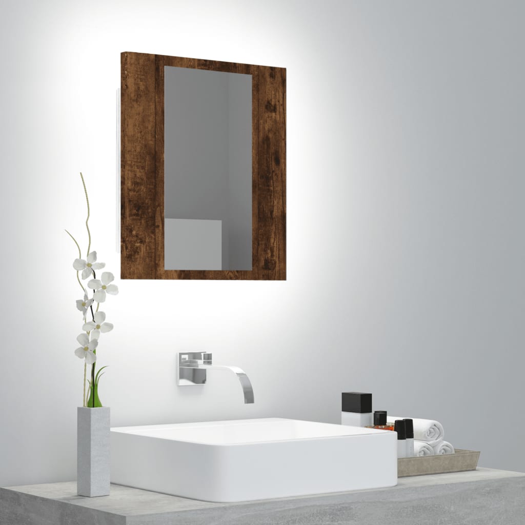 vidaXL Dulap cu oglindă de baie LED, stejar fumuriu, 40x12x45 cm, lemn vidaXL Dulap cu oglindă de baie LED, stejar fumuriu, 40x12x45 cm, lemn