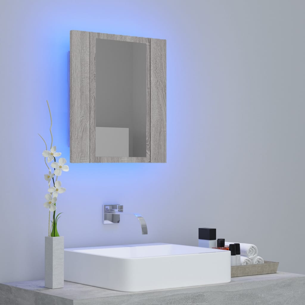 vidaXL Dulap cu oglindă cu LED de baie, gri sonoma, 40x12x45 cm, lemn vidaXL Dulap cu oglindă cu LED de baie, gri sonoma, 40x12x45 cm, lemn