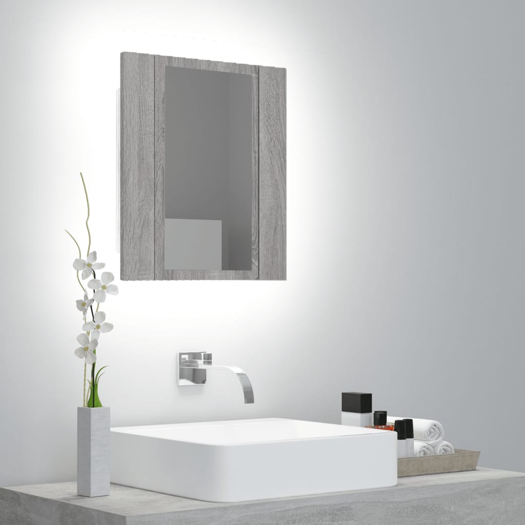 vidaXL Dulap cu oglindă cu LED de baie, gri sonoma, 40x12x45 cm, lemn vidaXL Dulap cu oglindă cu LED de baie, gri sonoma, 40x12x45 cm, lemn