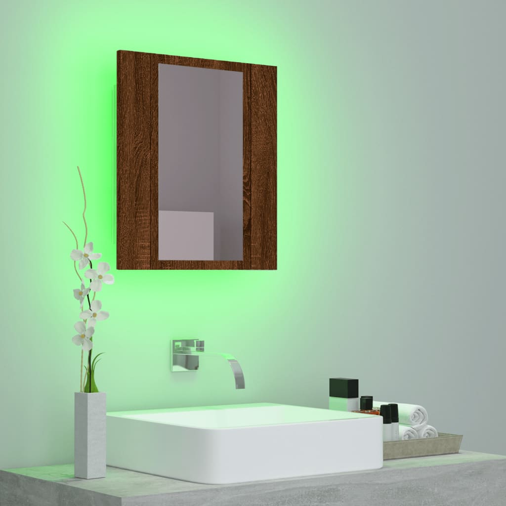 vidaXL Dulap cu oglindă de baie LED, stejar maro, 40x12x45 cm, lemn vidaXL Dulap cu oglindă de baie LED, stejar maro, 40x12x45 cm, lemn