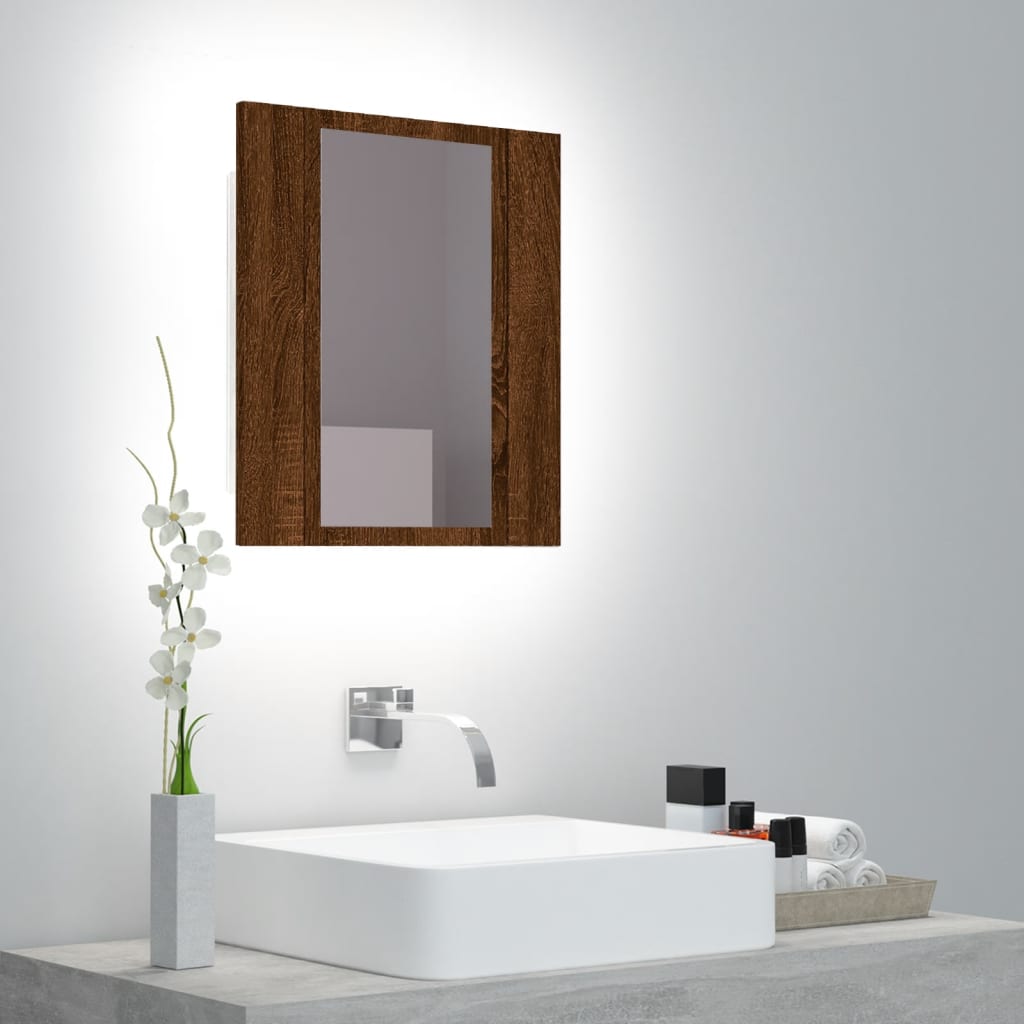 vidaXL Dulap cu oglindă de baie LED, stejar maro, 40x12x45 cm, lemn vidaXL Dulap cu oglindă de baie LED, stejar maro, 40x12x45 cm, lemn