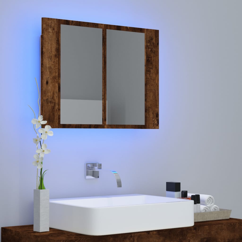 vidaXL Dulap cu oglindă & LED stejar fumuriu 60x12x45 cm lemn compozit vidaXL Dulap cu oglindă & LED stejar fumuriu 60x12x45 cm lemn compozit
