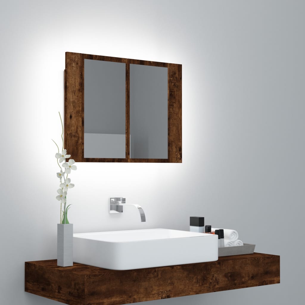 vidaXL Dulap cu oglindă & LED stejar fumuriu 60x12x45 cm lemn compozit vidaXL Dulap cu oglindă & LED stejar fumuriu 60x12x45 cm lemn compozit