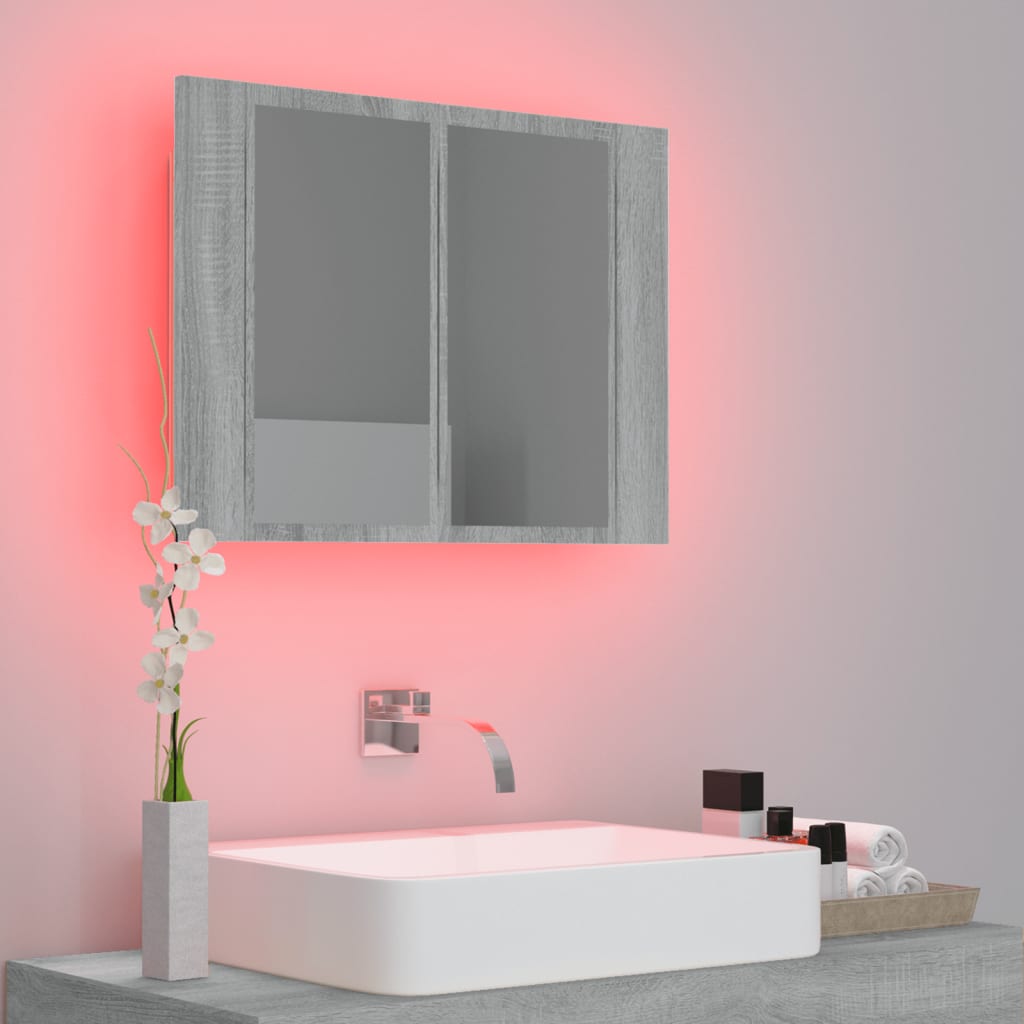 vidaXL Dulap cu oglindă & LED gri sonoma 60x12x45 cm lemn compozit vidaXL Dulap cu oglindă & LED gri sonoma 60x12x45 cm lemn compozit