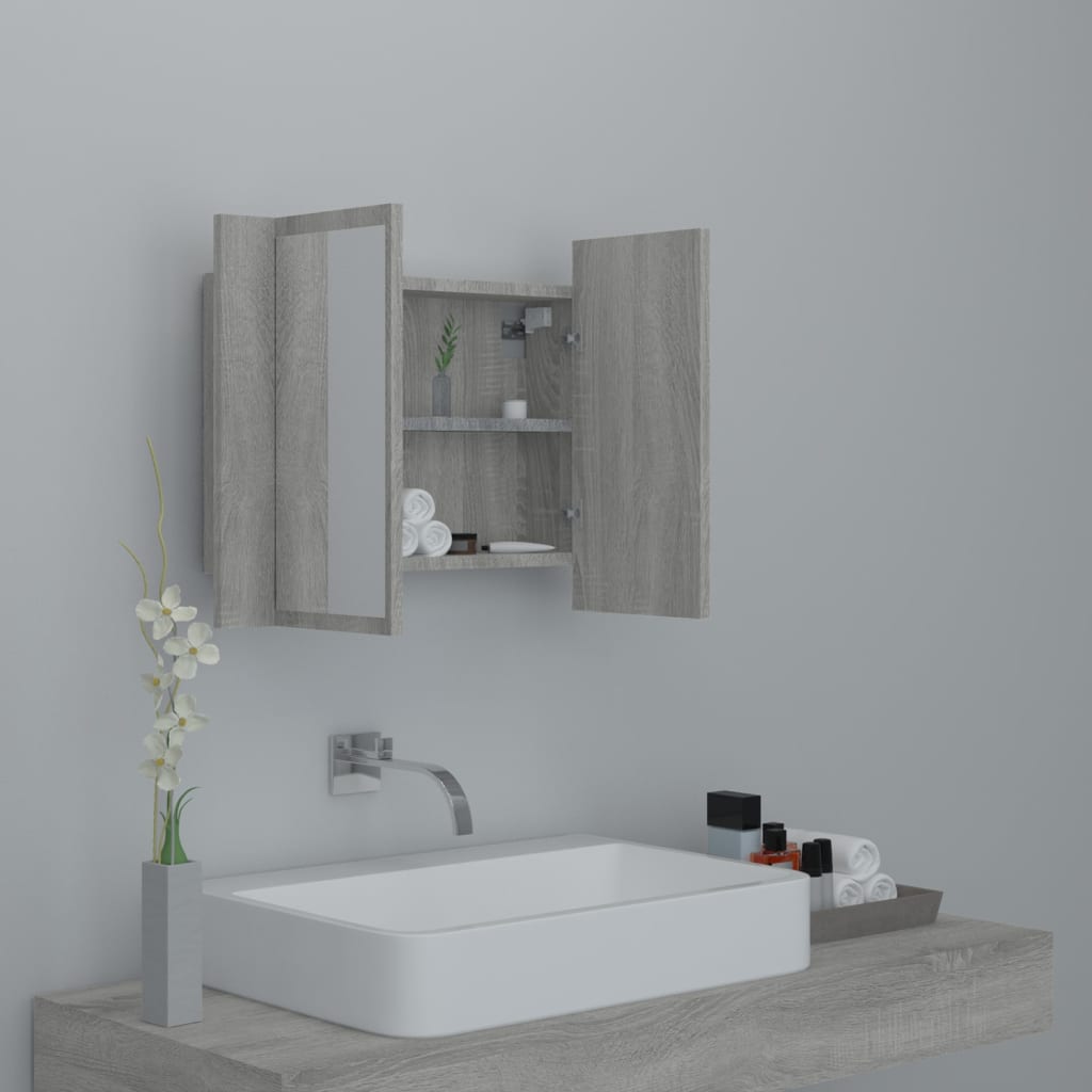 vidaXL Dulap cu oglindă & LED gri sonoma 60x12x45 cm lemn compozit vidaXL Dulap cu oglindă & LED gri sonoma 60x12x45 cm lemn compozit