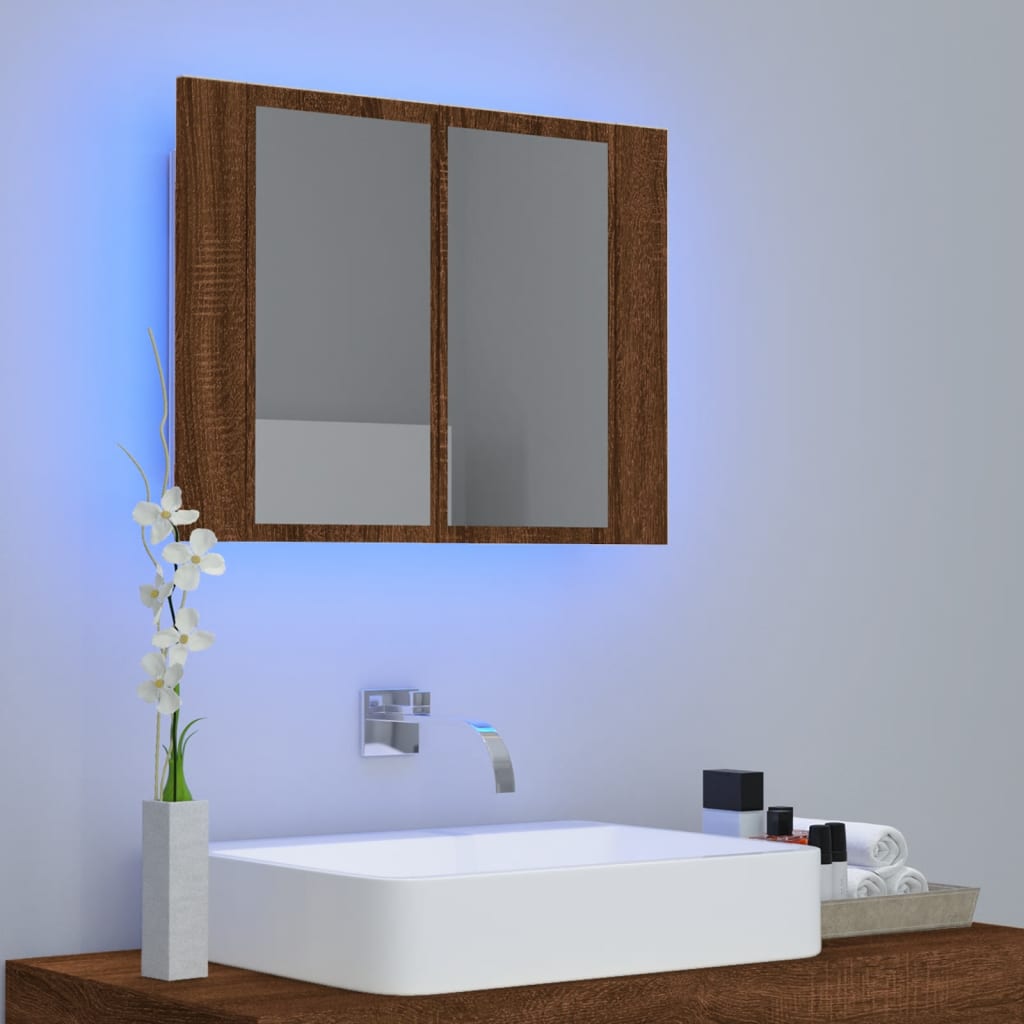 vidaXL Dulap cu oglindă & LED stejar maro 60x12x45 cm lemn compozit vidaXL Dulap cu oglindă & LED stejar maro 60x12x45 cm lemn compozit