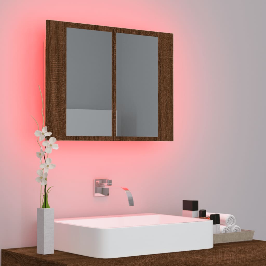 vidaXL Dulap cu oglindă & LED stejar maro 60x12x45 cm lemn compozit vidaXL Dulap cu oglindă & LED stejar maro 60x12x45 cm lemn compozit