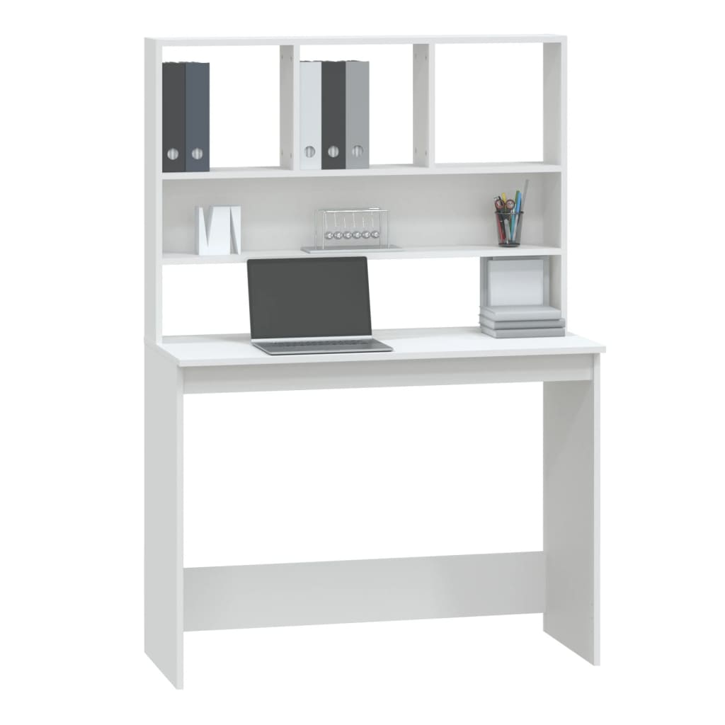 vidaXL Birou cu rafturi, alb, 102x45x148 cm, lemn compozit vidaXL Birou cu rafturi, alb, 102x45x148 cm, lemn compozit