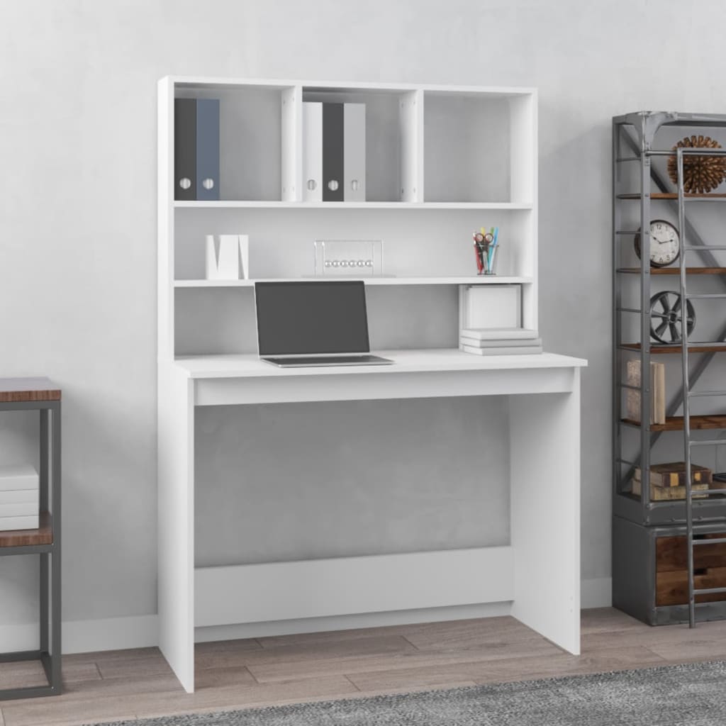 vidaXL Birou cu rafturi, alb, 102x45x148 cm, lemn compozit vidaXL Birou cu rafturi, alb, 102x45x148 cm, lemn compozit