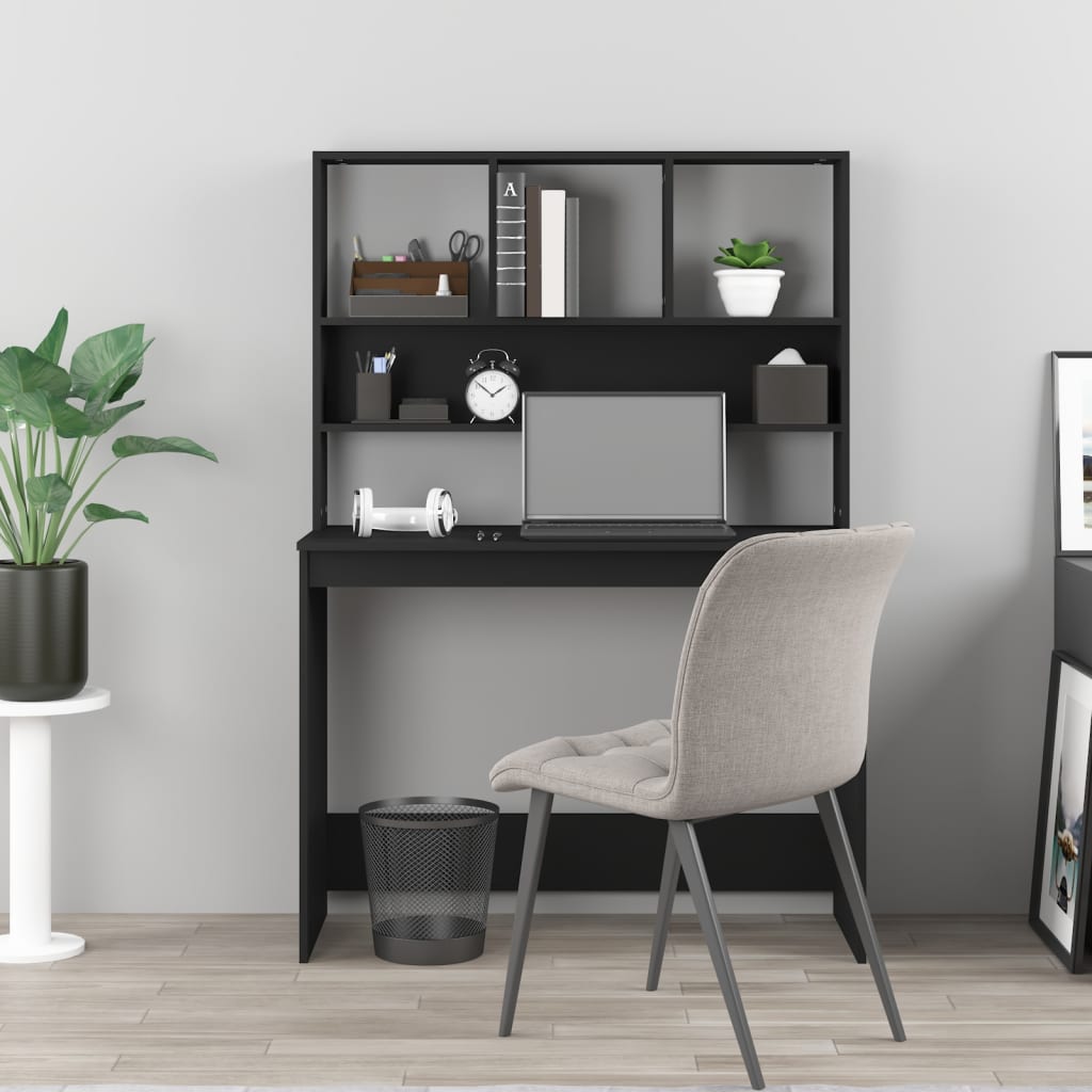vidaXL Birou cu rafturi, negru, 102x45x148 cm, lemn compozit vidaXL Birou cu rafturi, negru, 102x45x148 cm, lemn compozit
