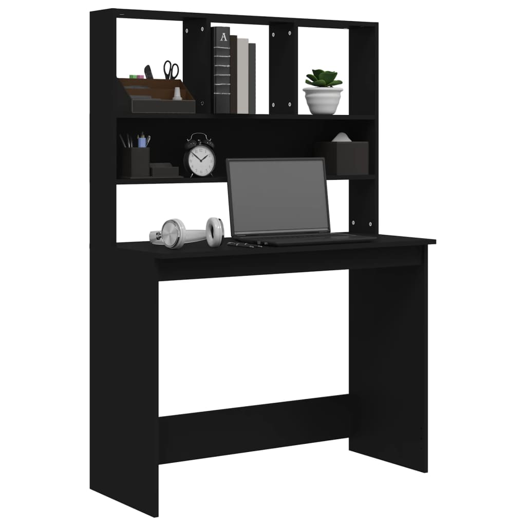 vidaXL Birou cu rafturi, negru, 102x45x148 cm, lemn compozit vidaXL Birou cu rafturi, negru, 102x45x148 cm, lemn compozit