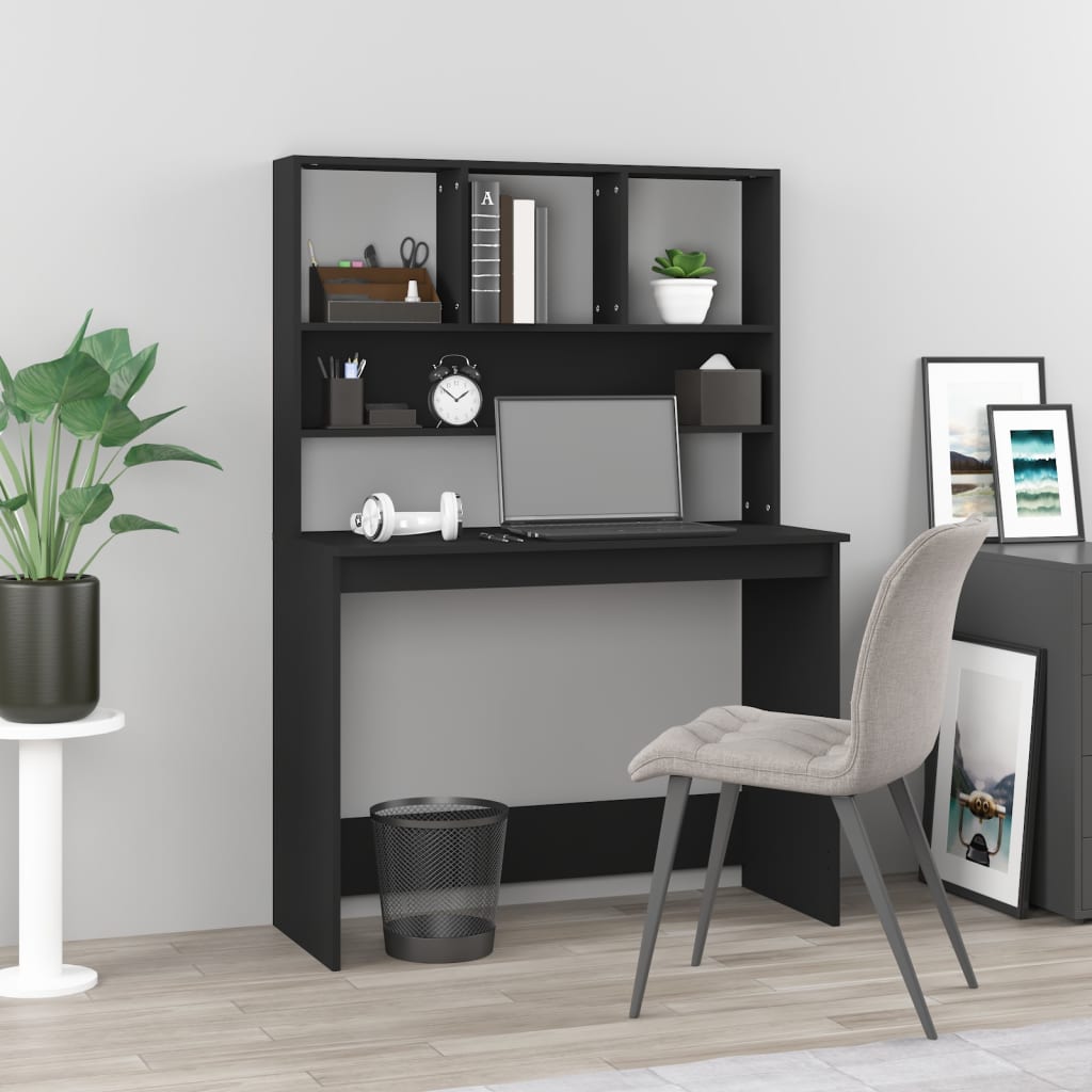 vidaXL Birou cu rafturi, negru, 102x45x148 cm, lemn compozit vidaXL Birou cu rafturi, negru, 102x45x148 cm, lemn compozit