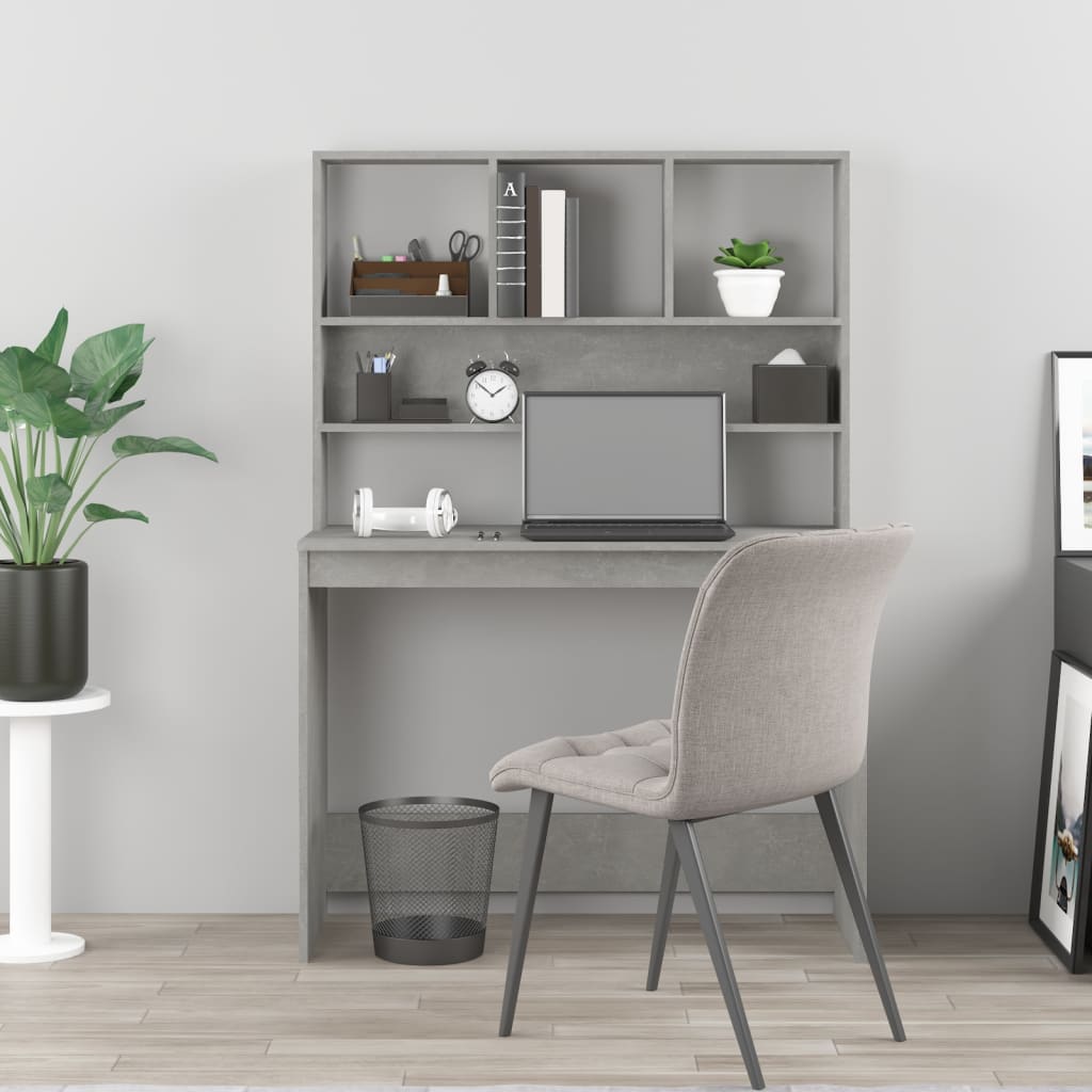 vidaXL Birou cu rafturi, gri beton, 102x45x148 cm, lemn compozit vidaXL Birou cu rafturi, gri beton, 102x45x148 cm, lemn compozit