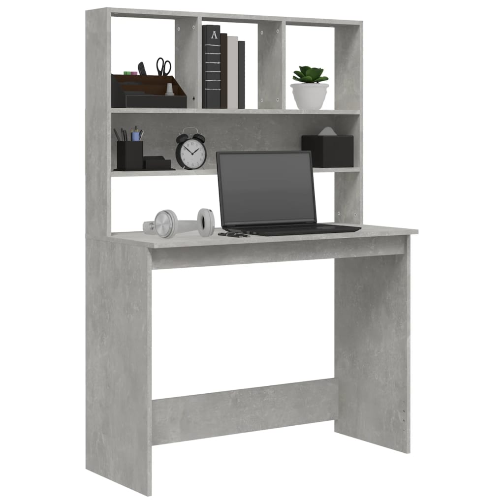 vidaXL Birou cu rafturi, gri beton, 102x45x148 cm, lemn compozit vidaXL Birou cu rafturi, gri beton, 102x45x148 cm, lemn compozit