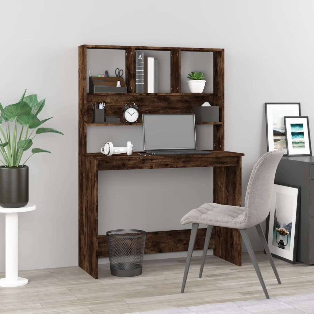 vidaXL Birou cu rafturi, stejar fumuriu, 102x45x148 cm, lemn compozit vidaXL Birou cu rafturi, stejar fumuriu, 102x45x148 cm, lemn compozit