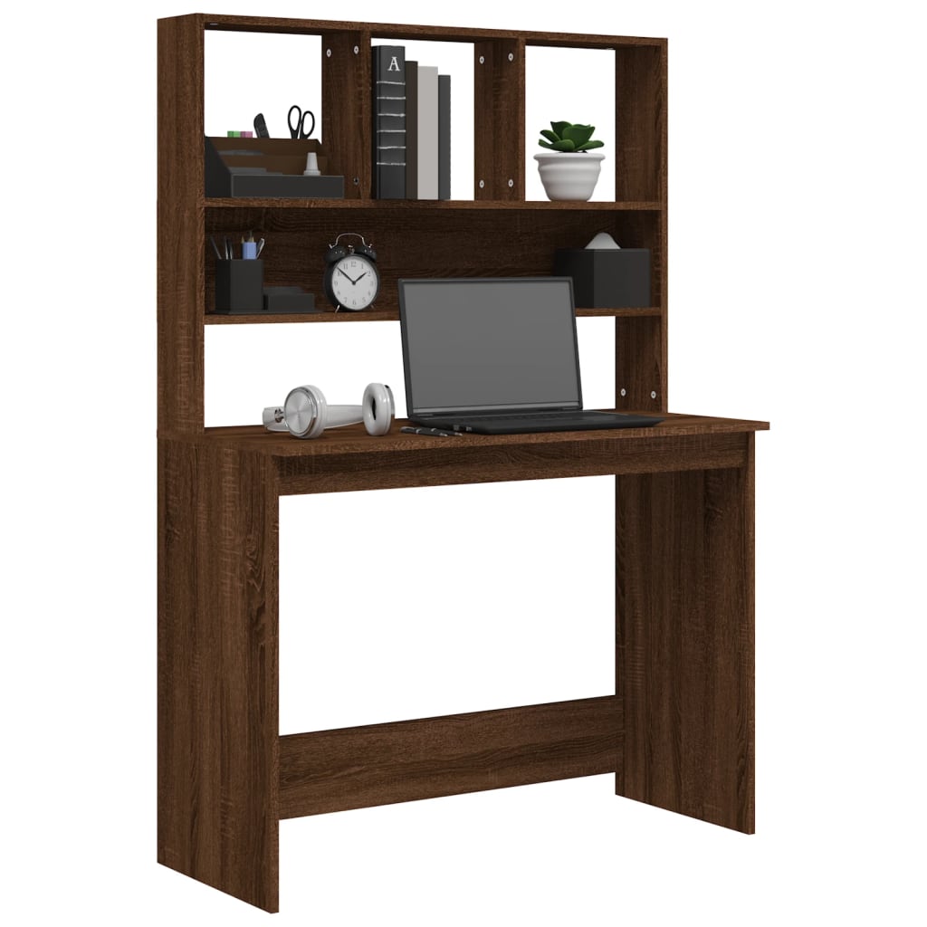 vidaXL Birou cu rafturi, stejar maro, 102x45x148 cm, lemn compozit vidaXL Birou cu rafturi, stejar maro, 102x45x148 cm, lemn compozit