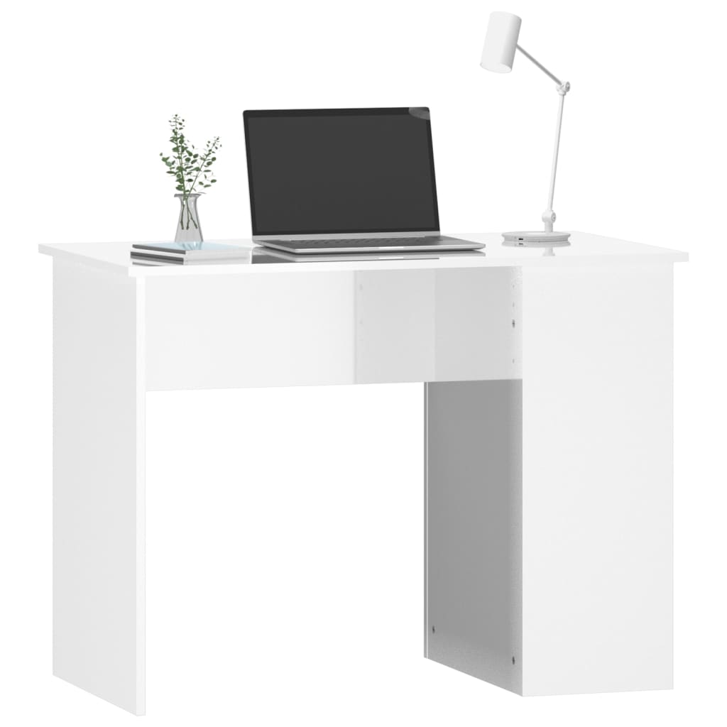 vidaXL Birou, alb extralucios, 100x55x75 cm, lemn prelucrat