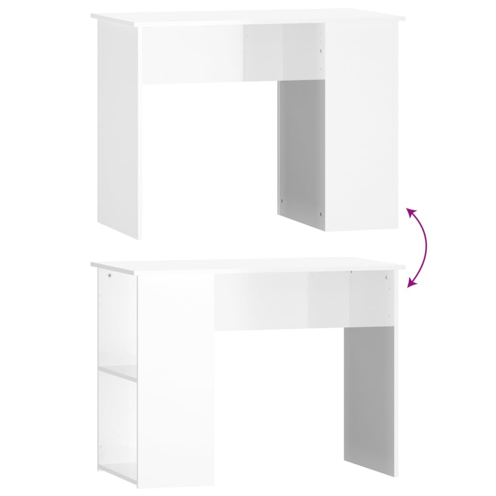 vidaXL Birou, alb extralucios, 100x55x75 cm, lemn prelucrat