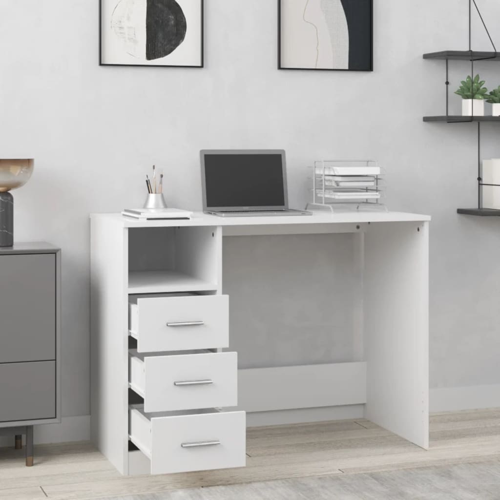 vidaXL Birou cu sertare, alb, 102x50x76 cm, lemn prelucrat vidaXL Birou cu sertare, alb, 102x50x76 cm, lemn prelucrat