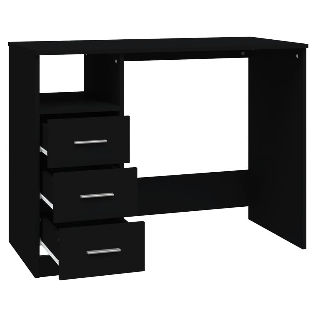 vidaXL Birou cu sertare, negru, 102x50x76 cm, lemn prelucrat vidaXL Birou cu sertare, negru, 102x50x76 cm, lemn prelucrat