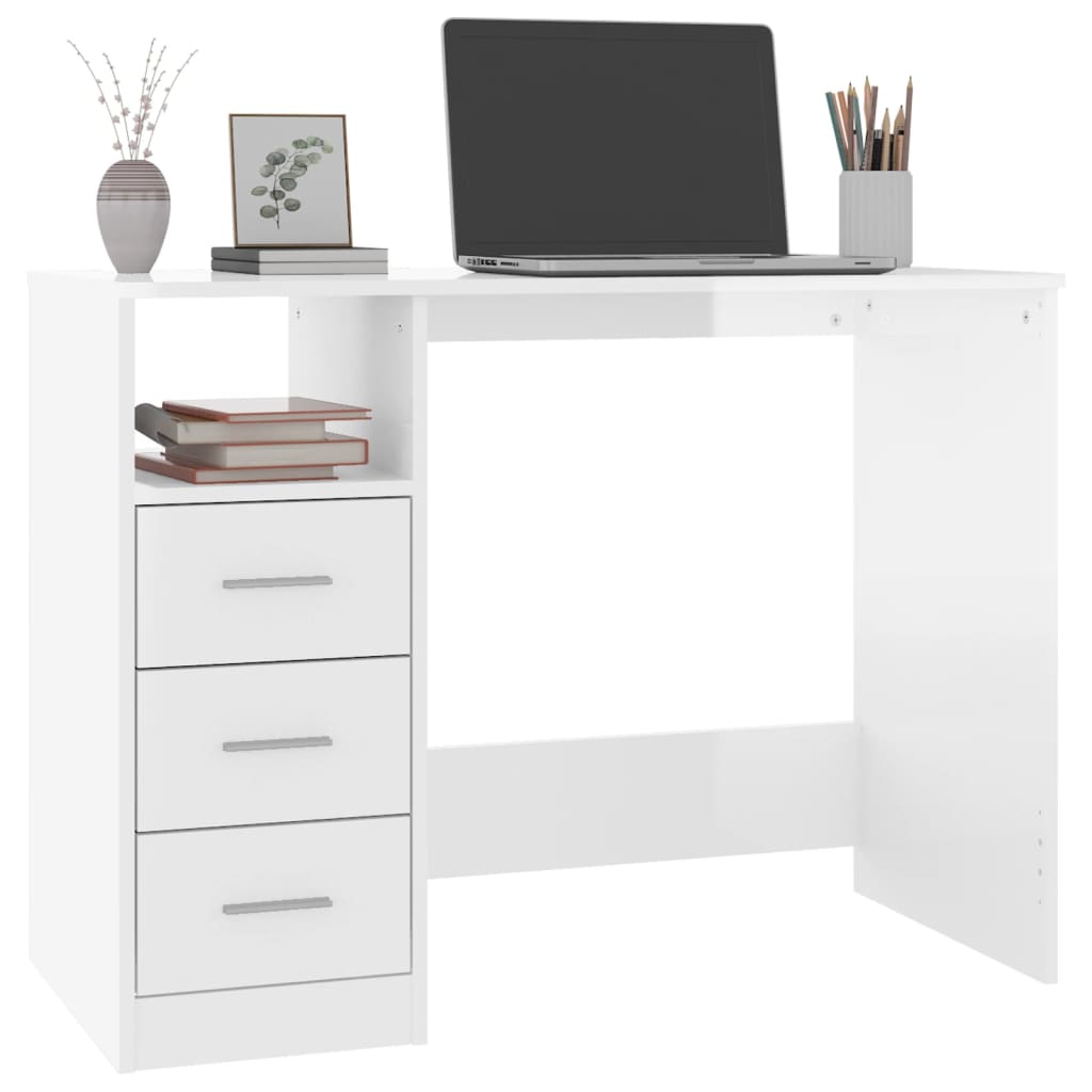 vidaXL Birou cu sertare, alb extralucios, 102x50x76 cm, lemn prelucrat vidaXL Birou cu sertare, alb extralucios, 102x50x76 cm, lemn prelucrat