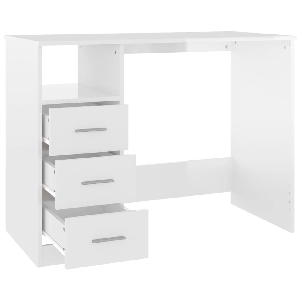 vidaXL Birou cu sertare, alb extralucios, 102x50x76 cm, lemn prelucrat vidaXL Birou cu sertare, alb extralucios, 102x50x76 cm, lemn prelucrat