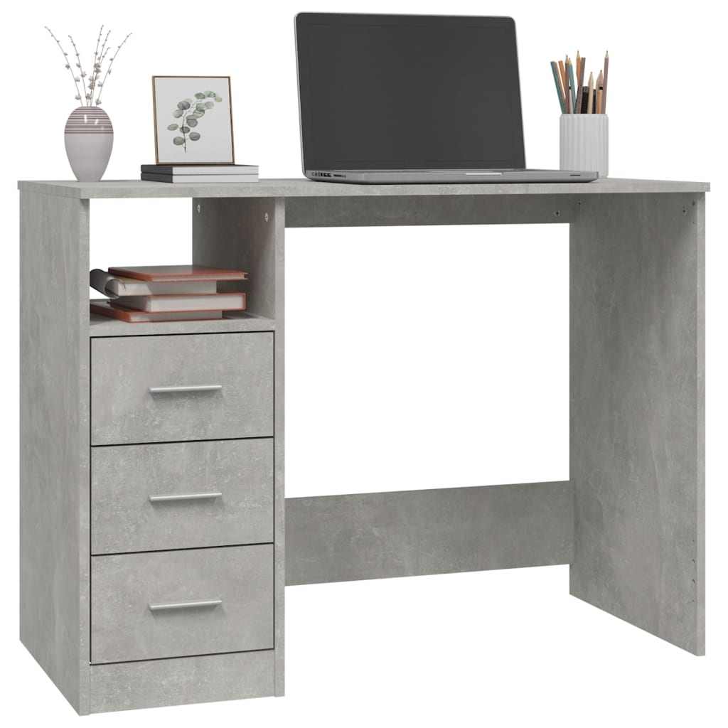 vidaXL Birou cu sertare, gri beton, 102x50x76 cm, lemn prelucrat vidaXL Birou cu sertare, gri beton, 102x50x76 cm, lemn prelucrat