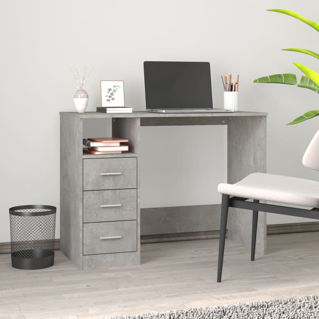 vidaXL Birou cu sertare, gri beton, 102x50x76 cm, lemn prelucrat vidaXL Birou cu sertare, gri beton, 102x50x76 cm, lemn prelucrat