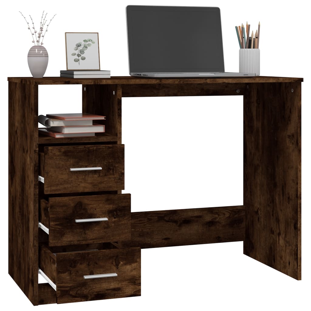 vidaXL Birou cu sertare, stejar afumat, 102x50x76 cm, lemn prelucrat vidaXL Birou cu sertare, stejar afumat, 102x50x76 cm, lemn prelucrat