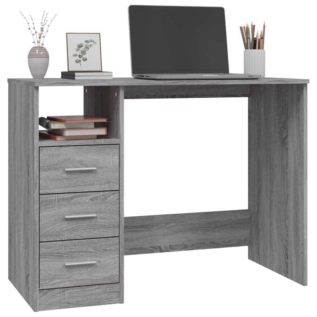 vidaXL Birou cu sertare gri sonoma 102x50x76 cm lemn prelucrat vidaXL Birou cu sertare gri sonoma 102x50x76 cm lemn prelucrat