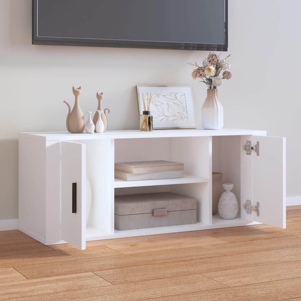 vidaXL Comodă TV, alb, 100x35x40 cm, lemn prelucrat