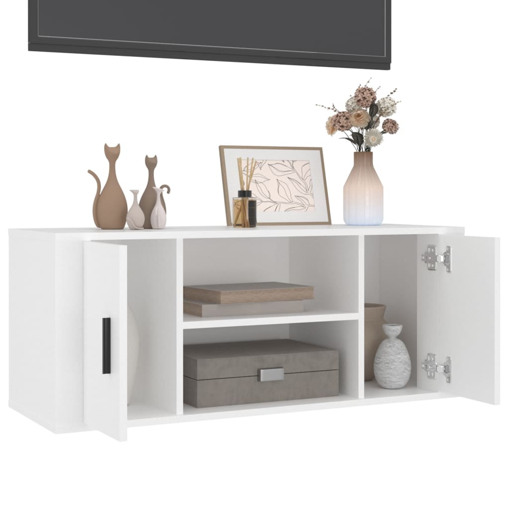 vidaXL Comodă TV, alb, 100x35x40 cm, lemn prelucrat