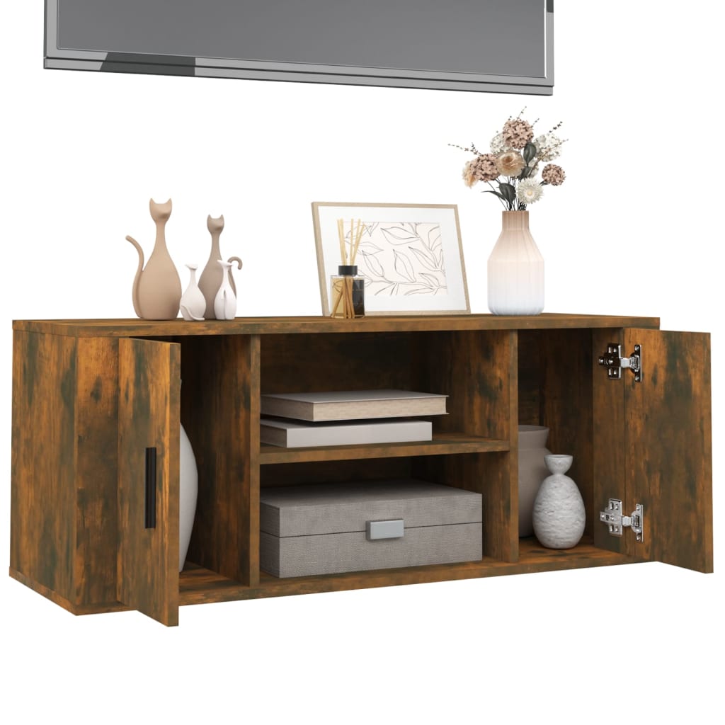 vidaXL Comodă TV, stejar fumuriu, 100x35x40 cm, lemn prelucrat vidaXL Comodă TV, stejar fumuriu, 100x35x40 cm, lemn prelucrat