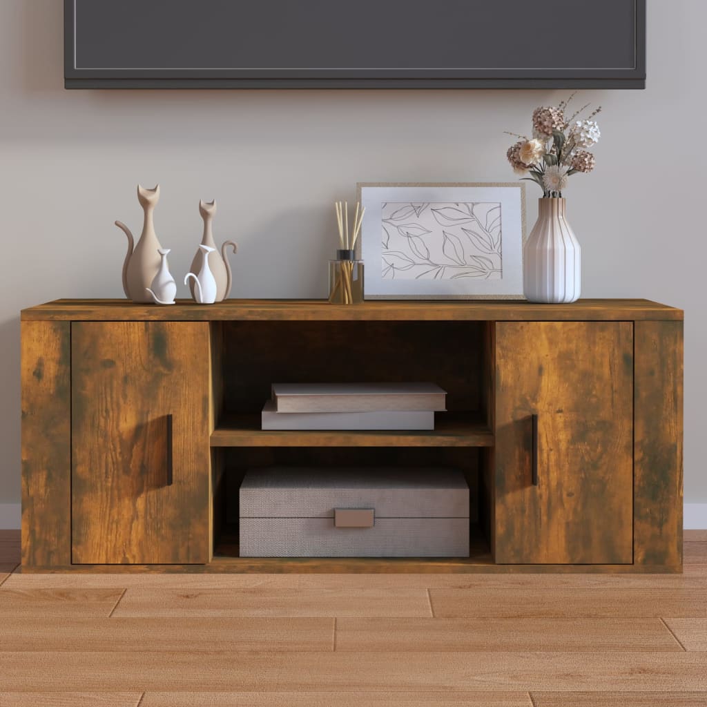 vidaXL Comodă TV, stejar fumuriu, 100x35x40 cm, lemn prelucrat vidaXL Comodă TV, stejar fumuriu, 100x35x40 cm, lemn prelucrat