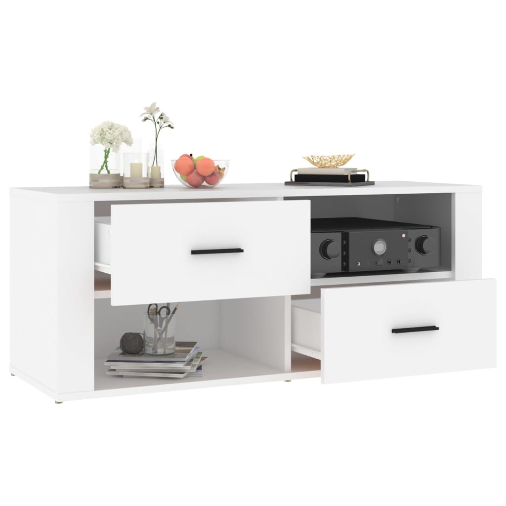 vidaXL Comodă TV, alb, 100x35x40 cm, lemn prelucrat