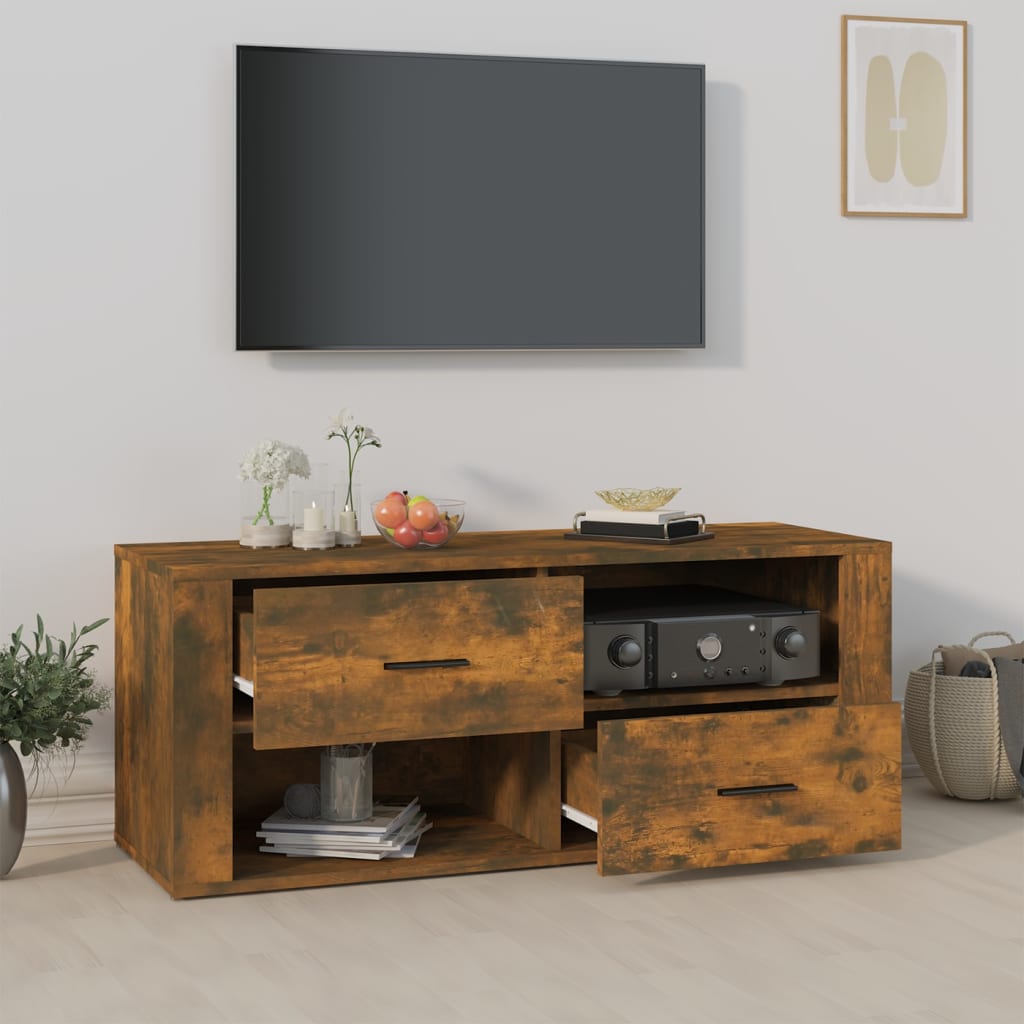 vidaXL Comodă TV, stejar fumuriu, 100x35x40 cm, lemn prelucrat vidaXL Comodă TV, stejar fumuriu, 100x35x40 cm, lemn prelucrat