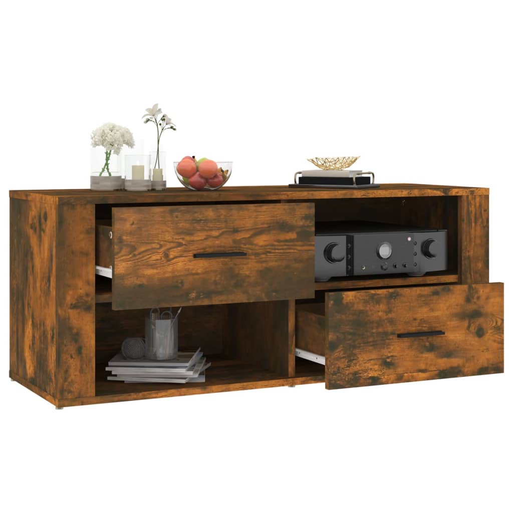vidaXL Comodă TV, stejar fumuriu, 100x35x40 cm, lemn prelucrat vidaXL Comodă TV, stejar fumuriu, 100x35x40 cm, lemn prelucrat