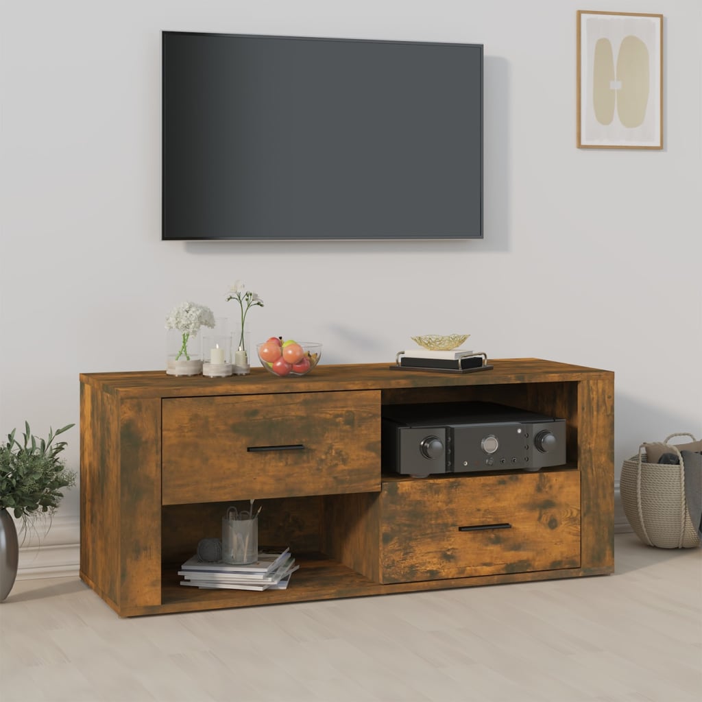 vidaXL Comodă TV, stejar fumuriu, 100x35x40 cm, lemn prelucrat vidaXL Comodă TV, stejar fumuriu, 100x35x40 cm, lemn prelucrat