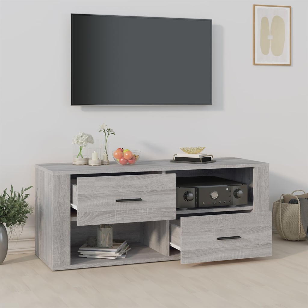 vidaXL Comodă TV, gri sonoma, 100x35x40 cm, lemn prelucrat vidaXL Comodă TV, gri sonoma, 100x35x40 cm, lemn prelucrat