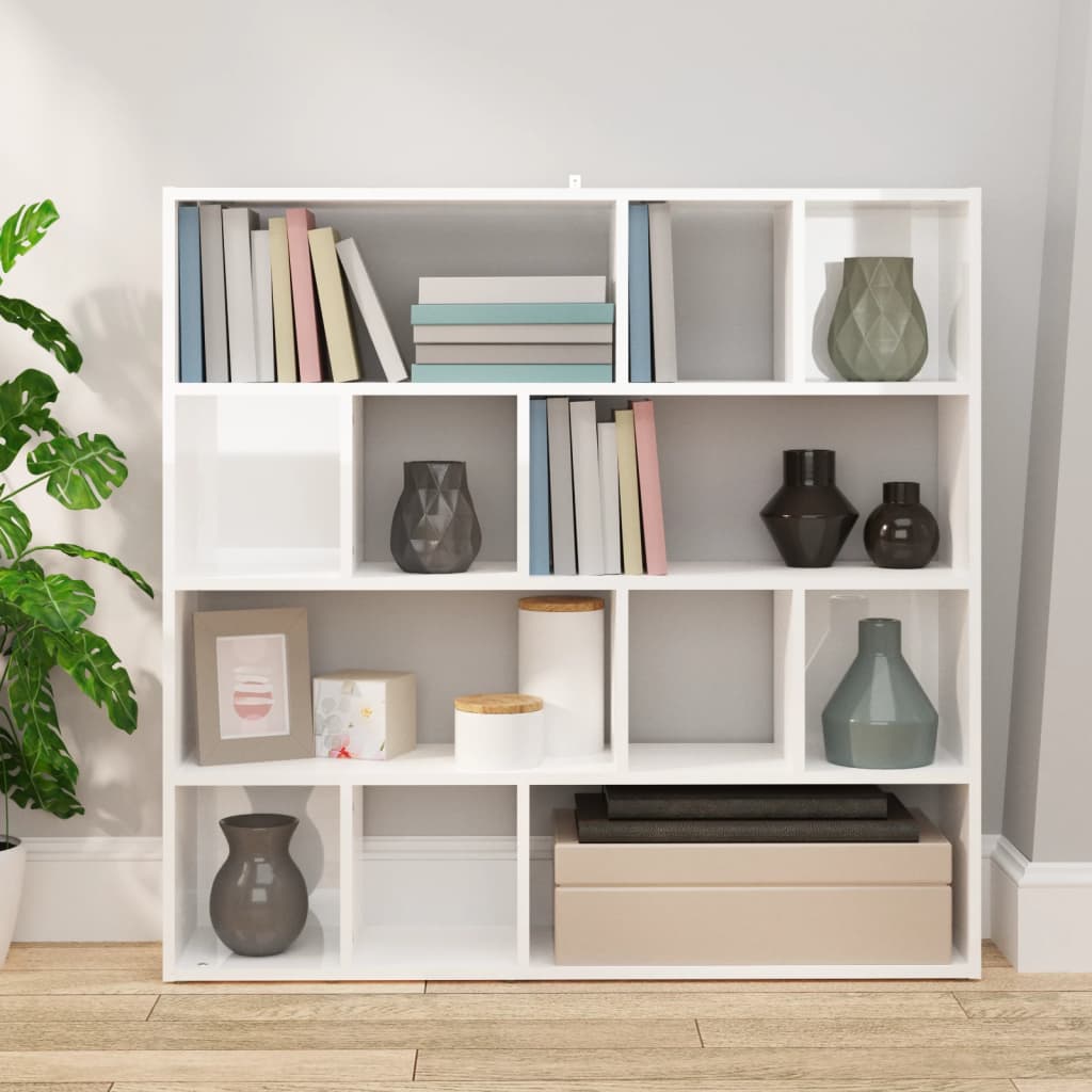 vidaXL Bibliotecă/Separator cameră, alb extralucios, 105x24x102 cm vidaXL Bibliotecă/Separator cameră, alb extralucios, 105x24x102 cm
