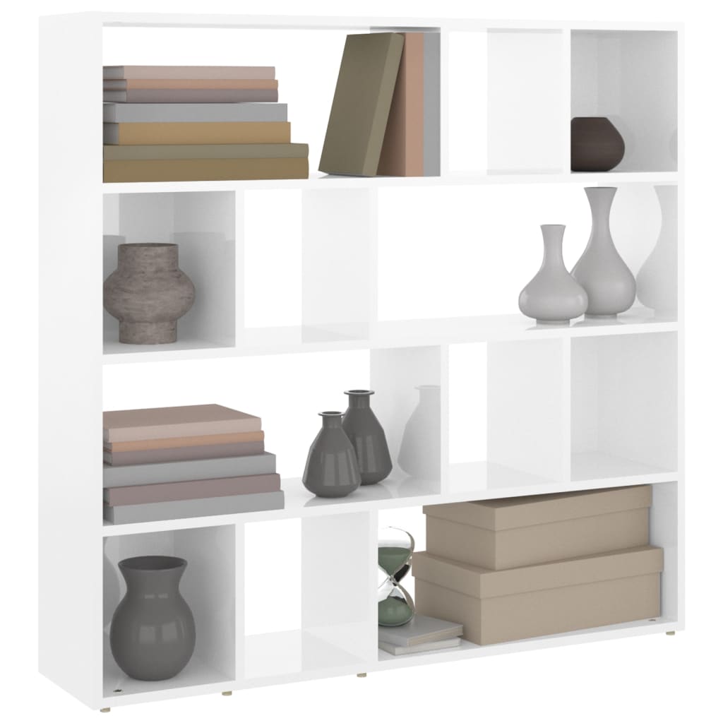 vidaXL Bibliotecă/Separator cameră, alb extralucios, 105x24x102 cm vidaXL Bibliotecă/Separator cameră, alb extralucios, 105x24x102 cm