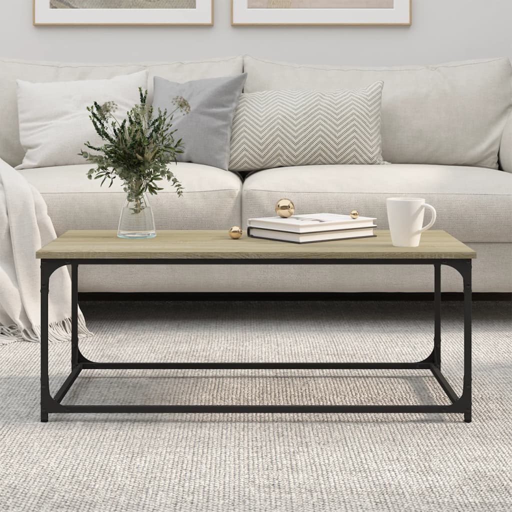 vidaXL Măsuță cafea, stejar sonoma 102x50x40 cm lemn prelucrat și fier vidaXL Măsuță cafea, stejar sonoma 102x50x40 cm lemn prelucrat și fier