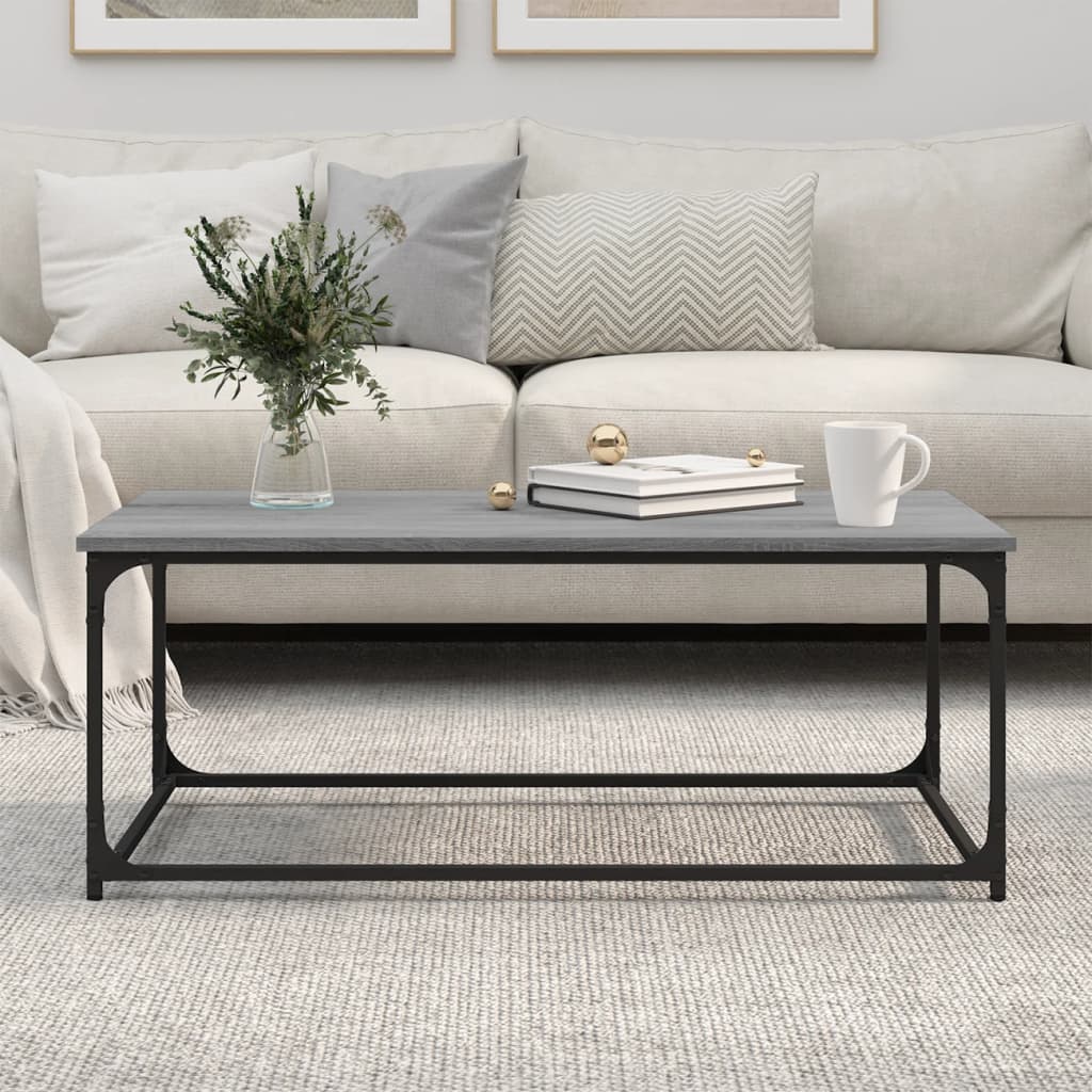 vidaXL Măsuță cafea, gri sonoma, 102x50x40 cm lemn prelucrat și fier vidaXL Măsuță cafea, gri sonoma, 102x50x40 cm lemn prelucrat și fier