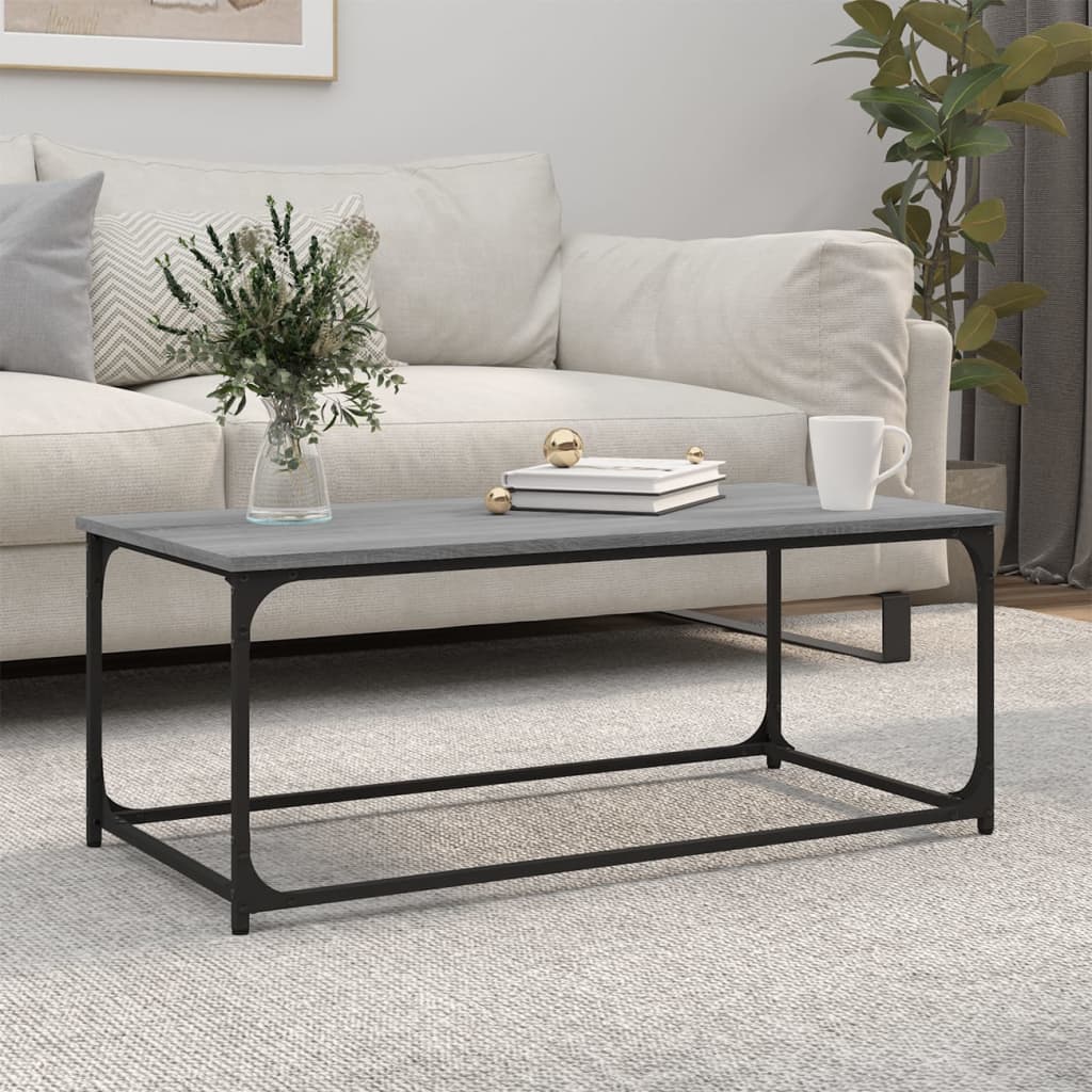 vidaXL Măsuță cafea, gri sonoma, 102x50x40 cm lemn prelucrat și fier vidaXL Măsuță cafea, gri sonoma, 102x50x40 cm lemn prelucrat și fier