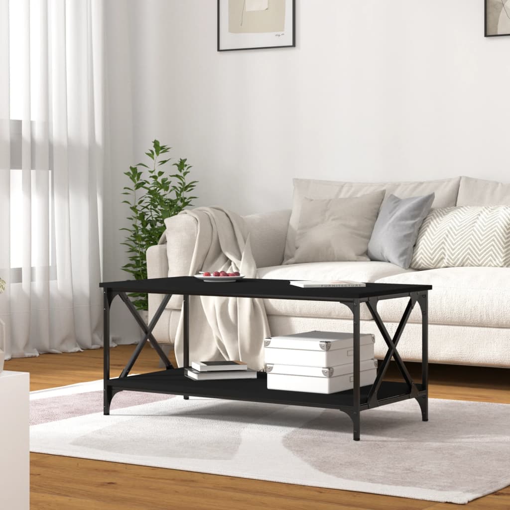 vidaXL Măsuță de cafea, negru, 100x50x45 cm, lemn prelucrat și fier vidaXL Măsuță de cafea, negru, 100x50x45 cm, lemn prelucrat și fier