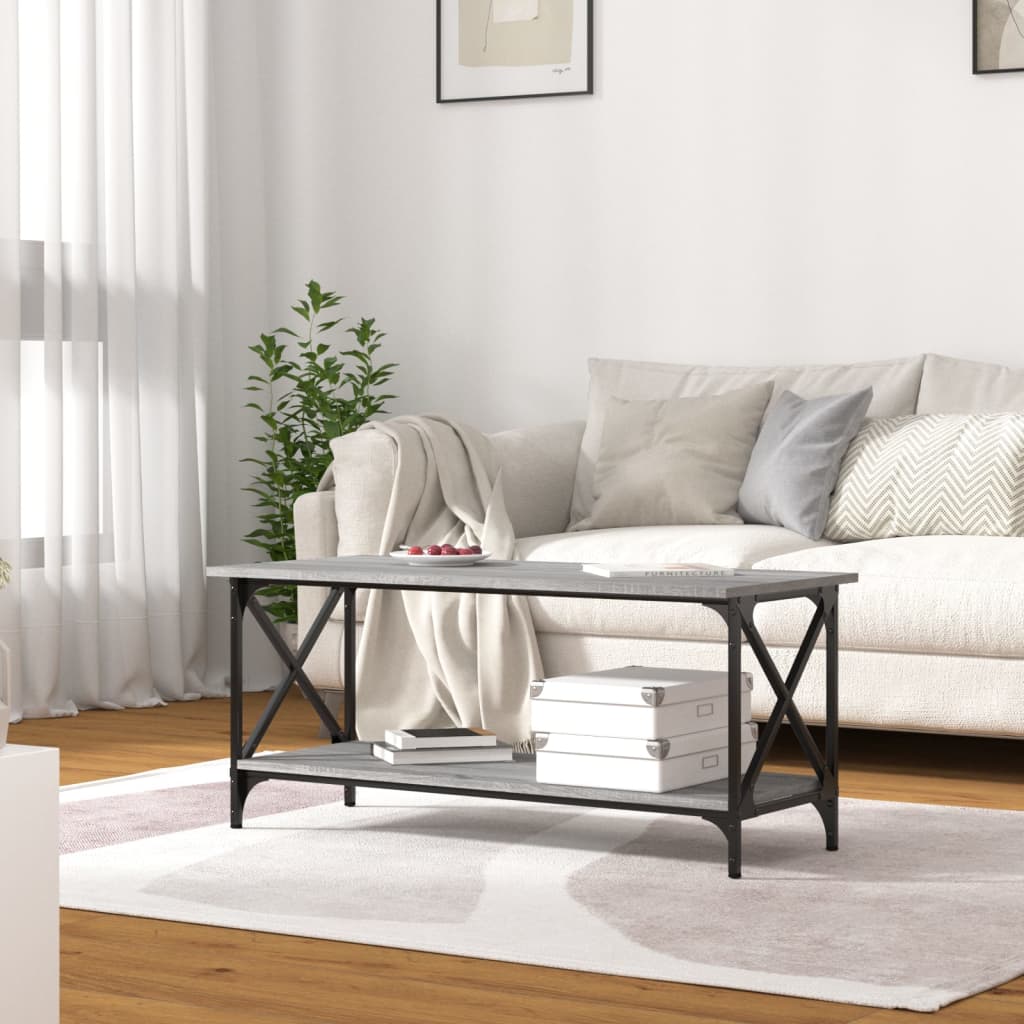 vidaXL Măsuță cafea, gri sonoma, 100x45x45 cm, lemn prelucrat și fier vidaXL Măsuță cafea, gri sonoma, 100x45x45 cm, lemn prelucrat și fier