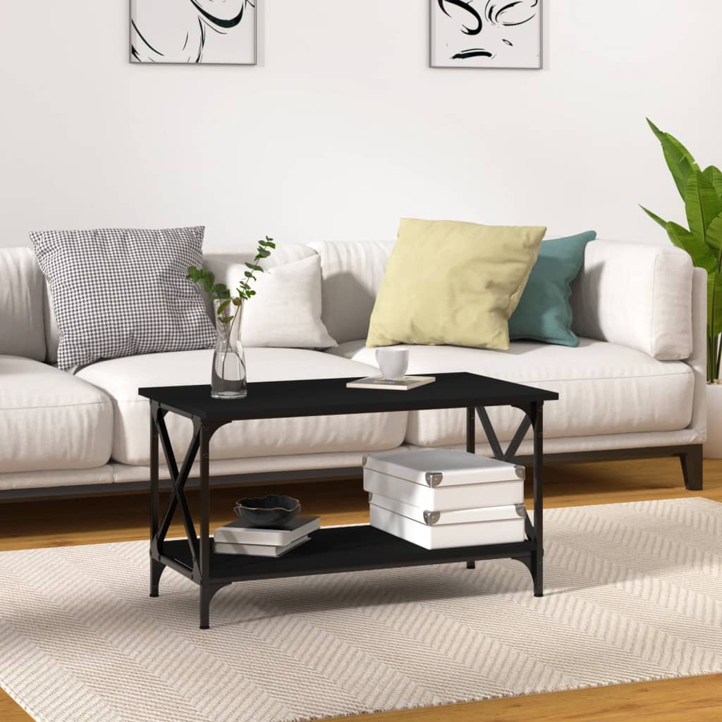 vidaXL Măsuță de cafea, negru, 80x45x45 cm, lemn prelucrat și fier vidaXL Măsuță de cafea, negru, 80x45x45 cm, lemn prelucrat și fier