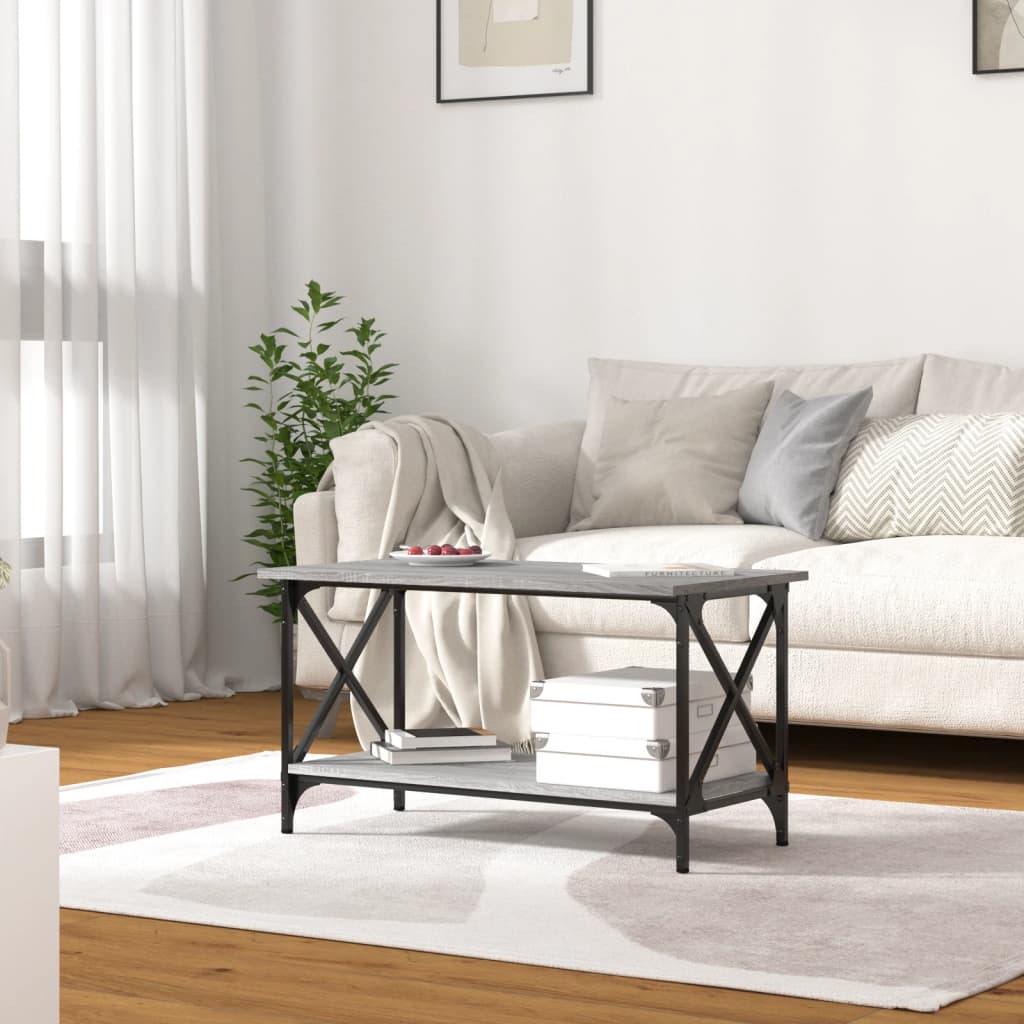 vidaXL Măsuță cafea, gri sonoma, 80x45x45 cm, lemn prelucrat și fier vidaXL Măsuță cafea, gri sonoma, 80x45x45 cm, lemn prelucrat și fier