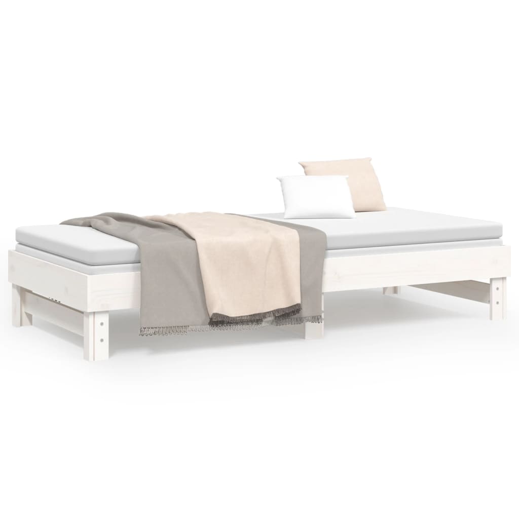 vidaXL Pat de zi extensibil, alb, 2x(100x200) cm, lemn masiv de pin